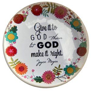 Joyce Meyer Ministries Quote Glass Paperweight Give it to God flowers